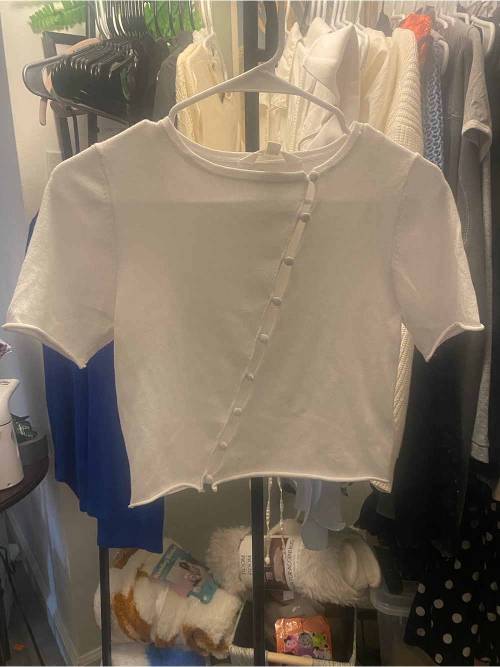 White Short-Sleeve Button Front Top